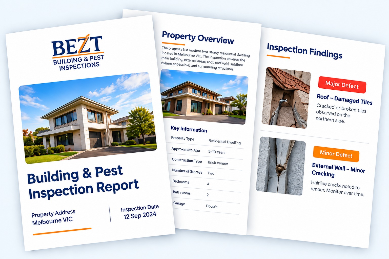 Sample BEZT building and pest inspection report pages