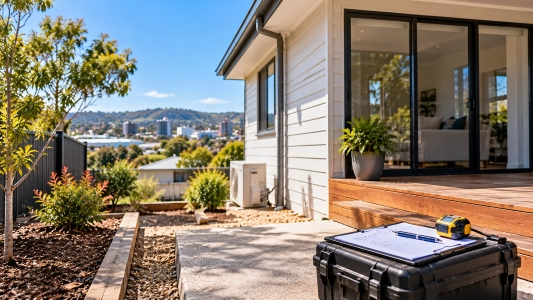 Modern residential property in Berwick, Melbourne, with a building inspection checklist and measuring tape prepared for a professional home inspection.